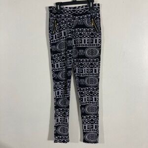 YPP Tribal Geometric Leggings Womens Small Black White Gold Zipper Pockets
